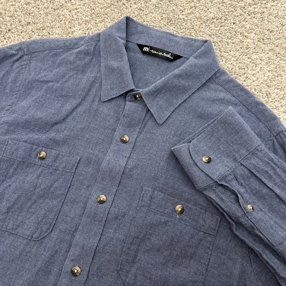 Travis Mathew Cloud Flannel Button Up Shirt Medium Blue Long Sleeve Cotton - Picture 1 of 7